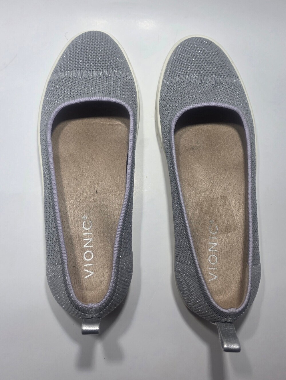 Vionic Women's Slip On Flats Gray Knit Comfort Shoes US 7 Orthopedic